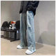 American Letter Embroidered Jeans High Street Fashion Brand Hip Hop Straight-leg Pants - EX-STOCK CANADA