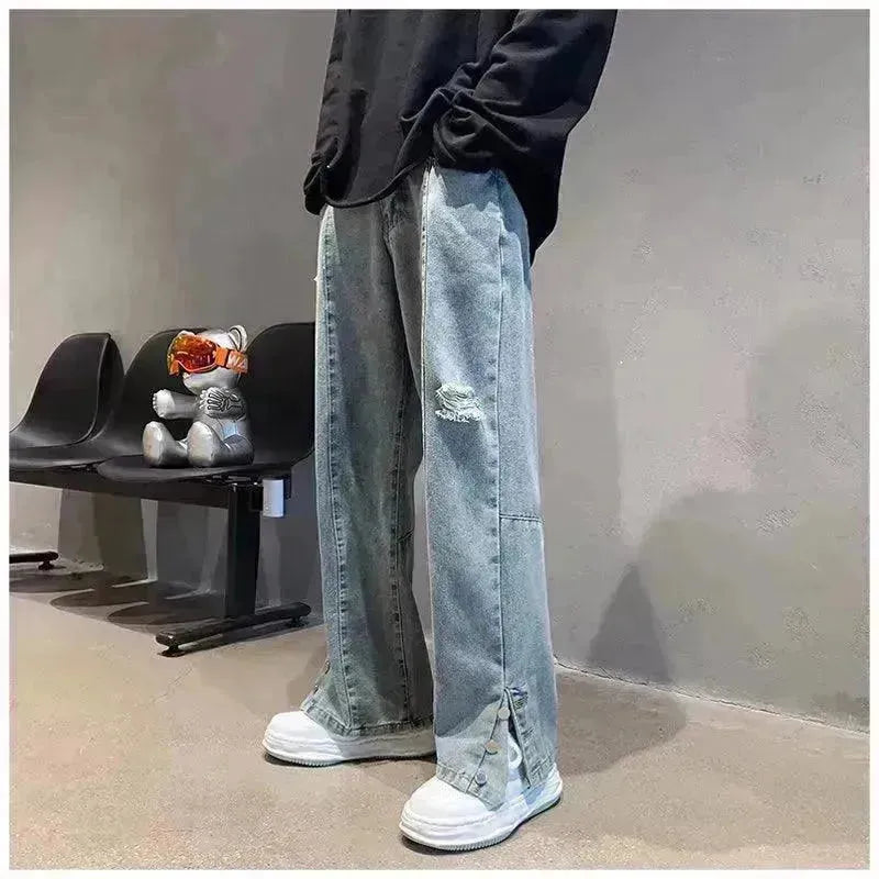 American Letter Embroidered Jeans High Street Fashion Brand Hip Hop Straight-leg Pants - EX-STOCK CANADA