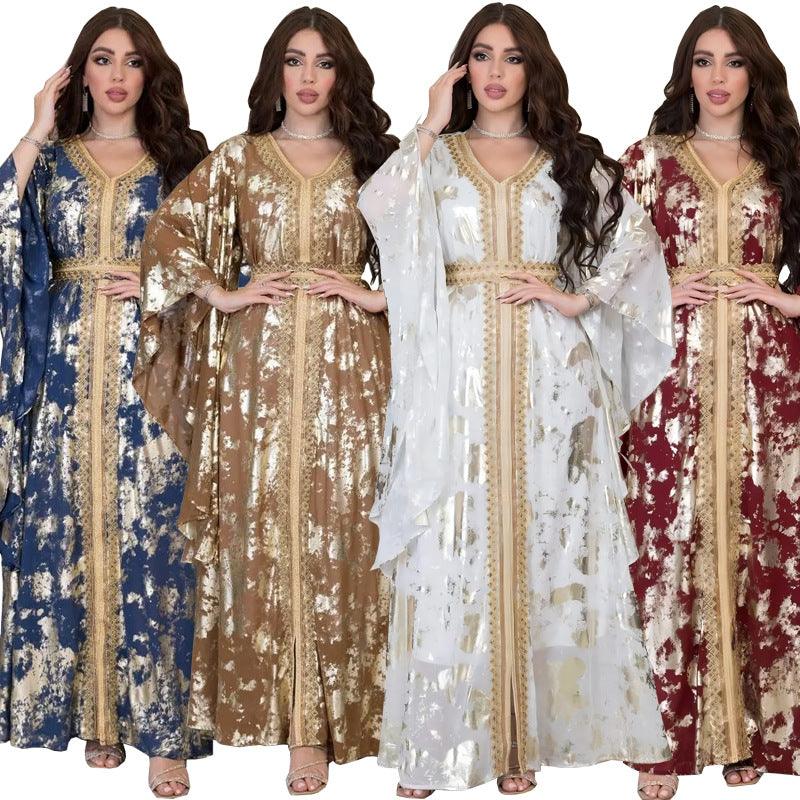 Arab Chiffon Bronzing Robe Containing Belt Dress - EX-STOCK CANADA