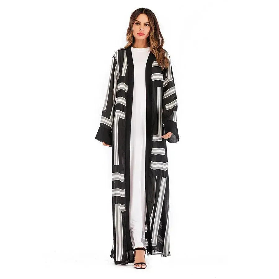 Arab Stripe Loose Lace Cardigan Robe Female - EX-STOCK CANADA