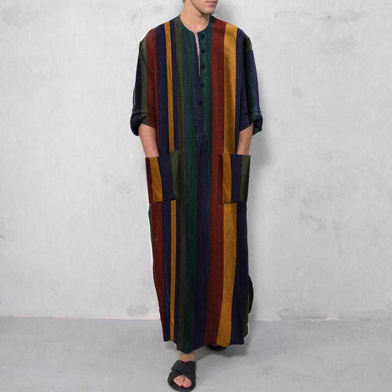 Arab Striped Printed Arab Men's Robe - EX-STOCK CANADA