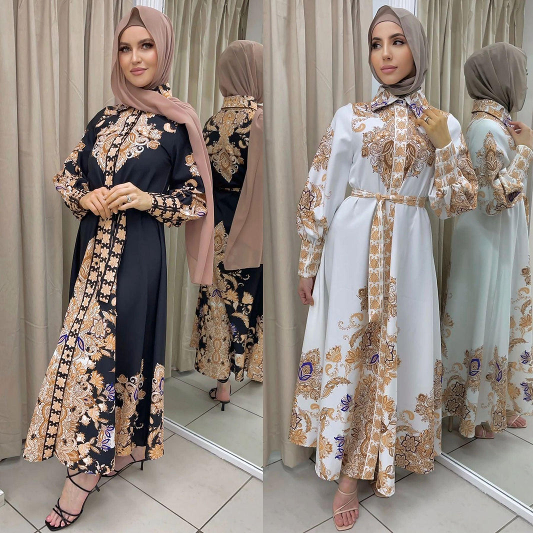 Arab Women's Wear Arabic Print Swing Dress - EX-STOCK CANADA