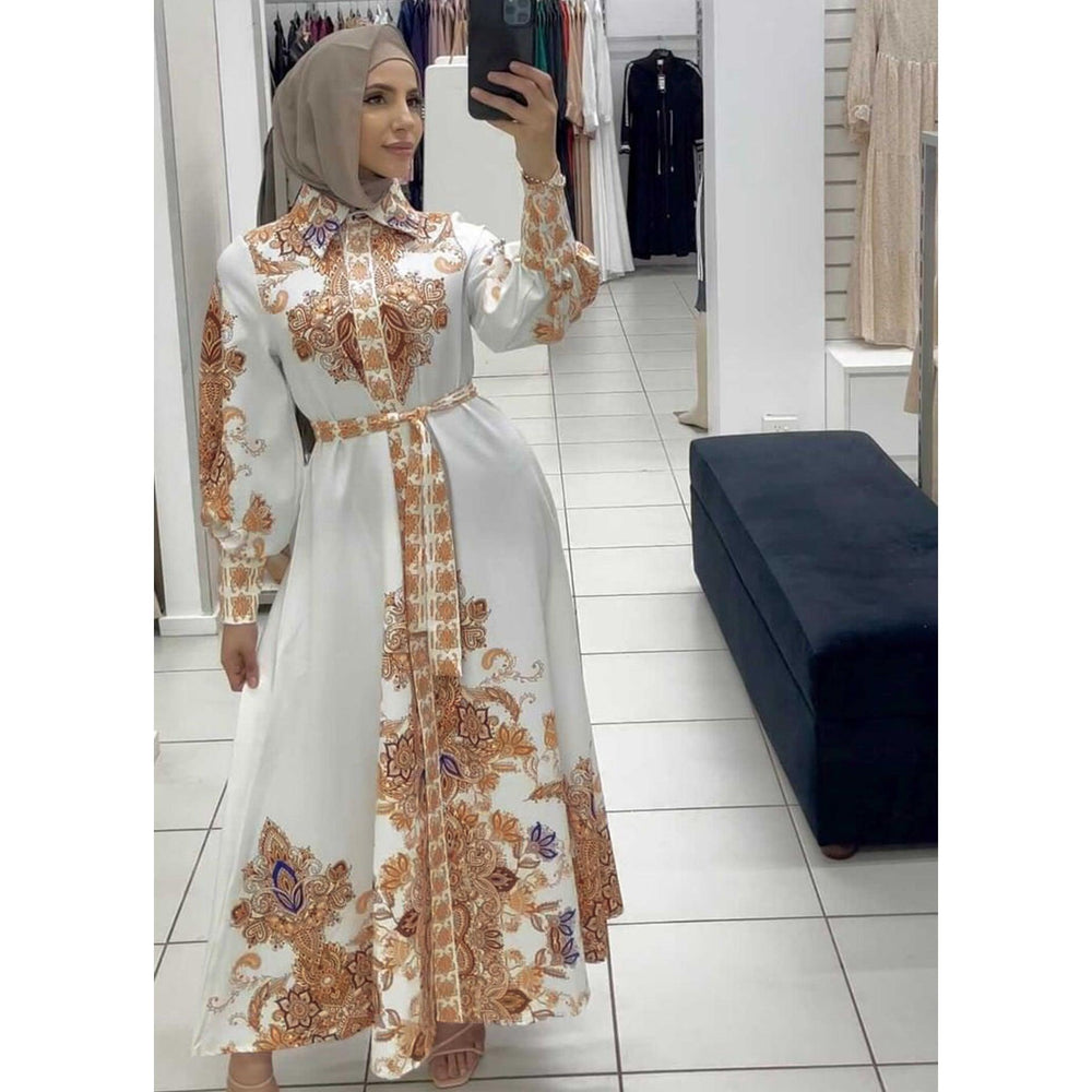 Arab Women's Wear Arabic Print Swing Dress - EX-STOCK CANADA