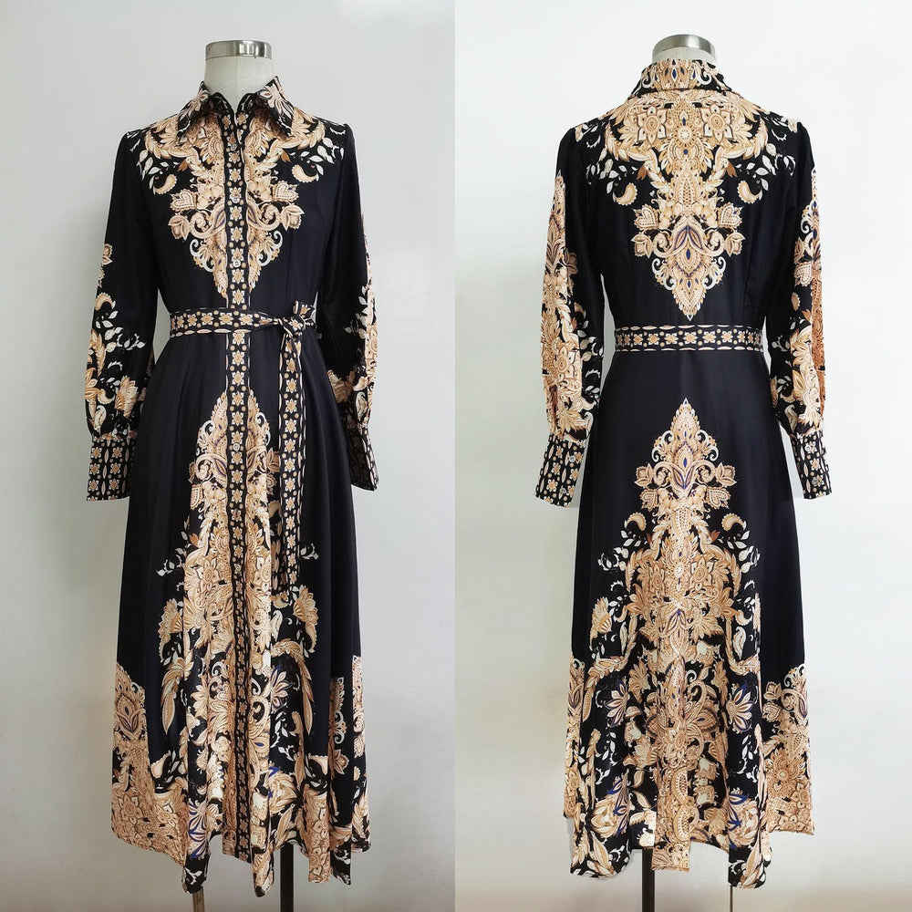 Arab Women's Wear Arabic Print Swing Dress - EX-STOCK CANADA