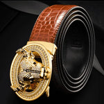 Automatic Buckle Leather With Diamond-studded Pattern Bull Head Belt - EX-STOCK CANADA