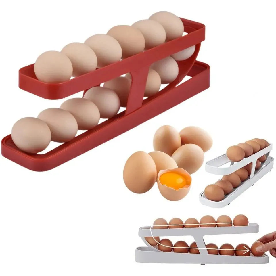 Automatic Scrolling Egg Rack Holder Storage Box Egg Basket Container Organizer Rolldown Refrigerator Egg Dispenser For Kitchen Gadgets - EX-STOCK CANADA