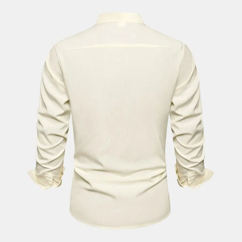 Autumn Solid Color Stand Collar Casual Long Sleeve Cotton And Linen Men's Shirt - EX-STOCK CANADA