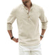 Autumn Solid Color Stand Collar Casual Long Sleeve Cotton And Linen Men's Shirt - EX-STOCK CANADA