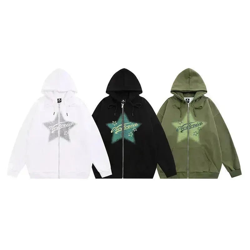 American Street Star Stamped Hoodie Cardigan Unisex per l'inverno autunnale