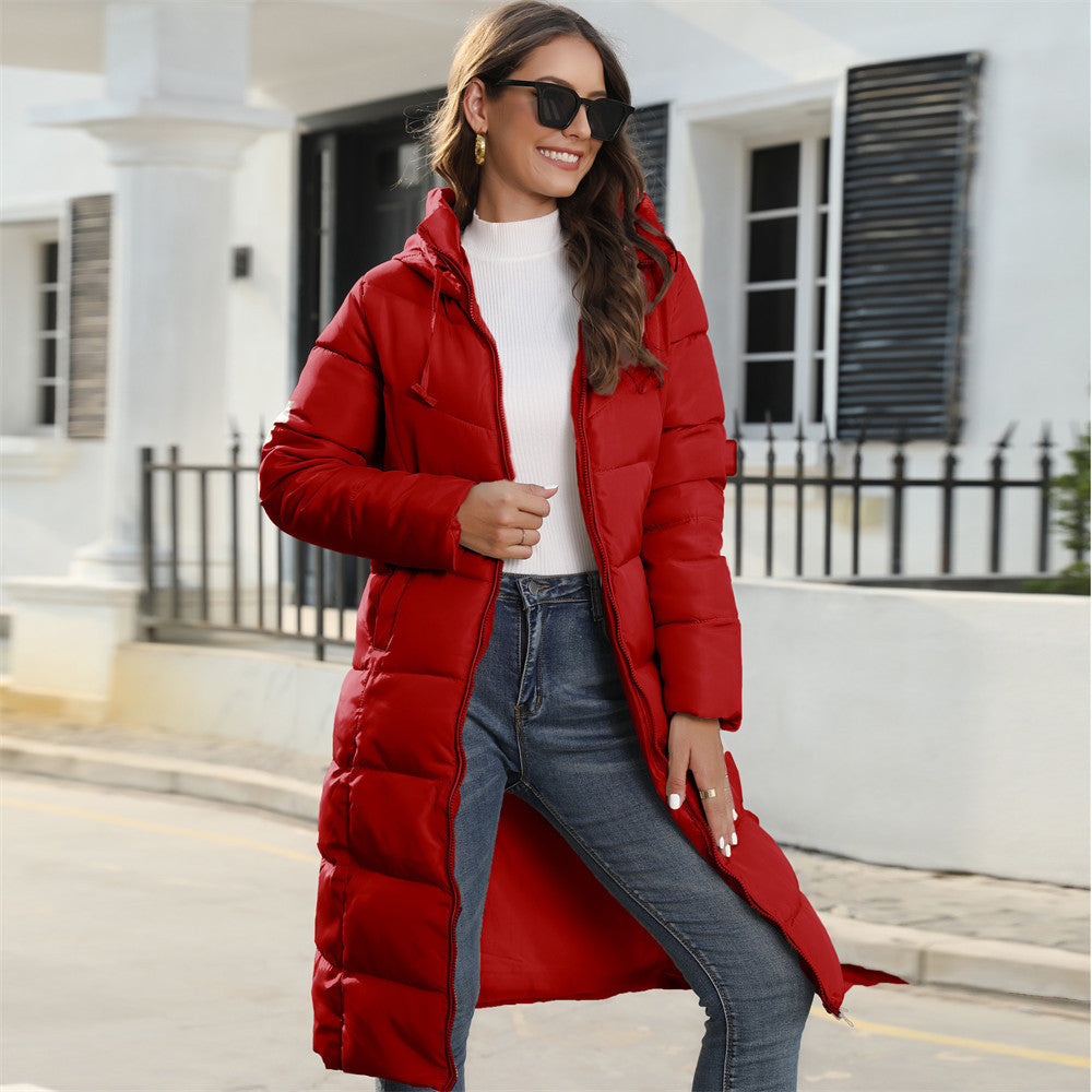 Mid Length Cotton Padded Hoodie Puffer Winter Jacket for women