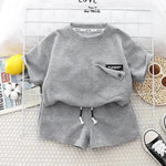 Children's Summer Clothing Casual Plain color Cotton Short Sleeve shirt and Short pant Two-piece Set