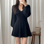 Fashionable Autumn Winter Mini Flared Knitted Sweater Dress