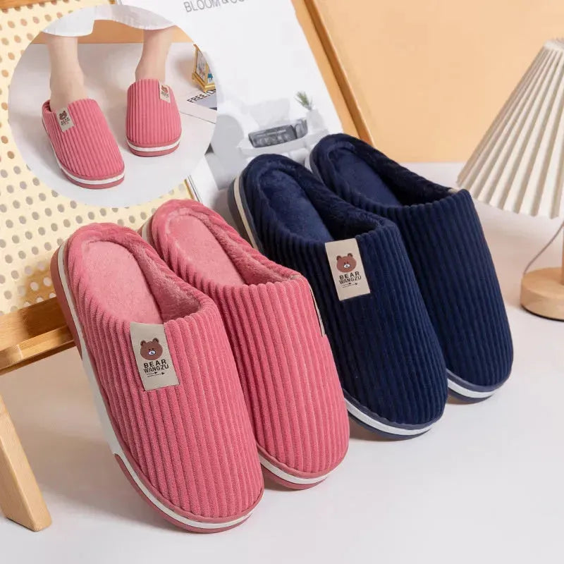 Pantofole a strisce di colore solido per donne con la sola slittata con peluche calde per la sola cucina coppia coppia da donna da donna inverno inverno