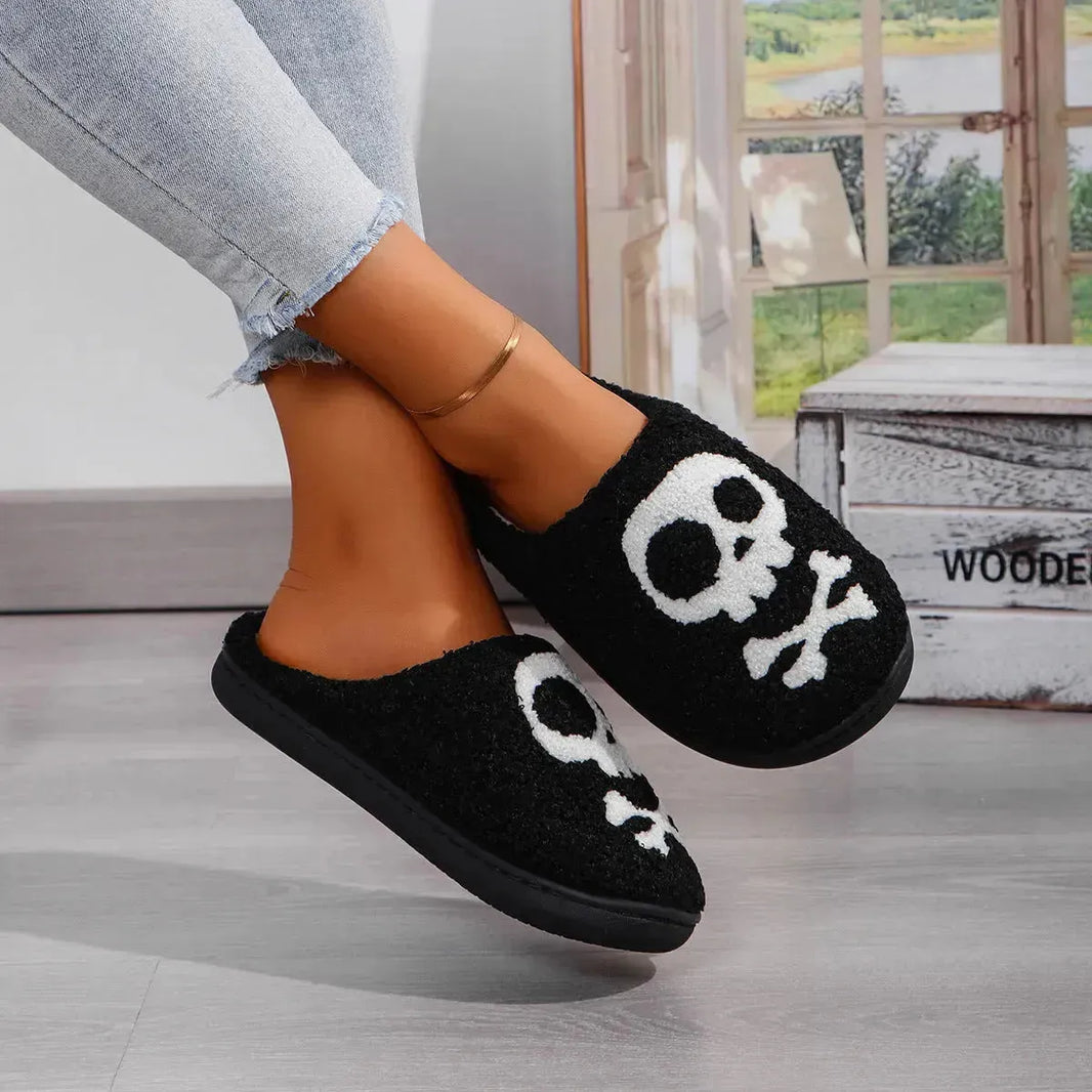 Halloween cómoda calavera casera de algodón zapatillas caseras