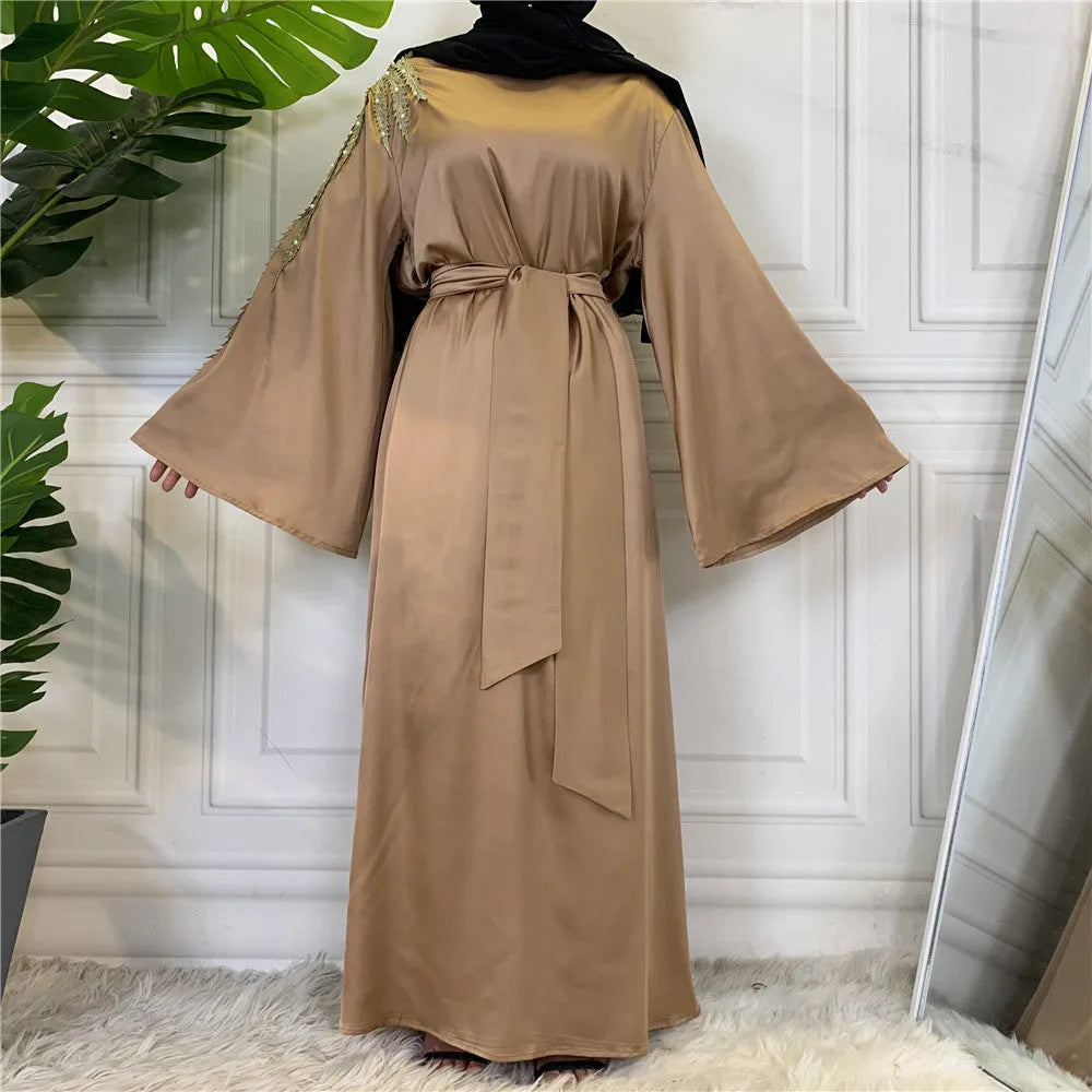 Fashion Broidered Satin Abaya Robe Middle East Fancy Plain Dubai Abaya