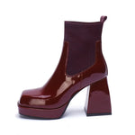 Buy Women Platform Block heel Patent leather boot Woolen winter boot