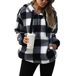 Casual Thick Fleece Plush half zip Plaid Hoodie Pullover top for women