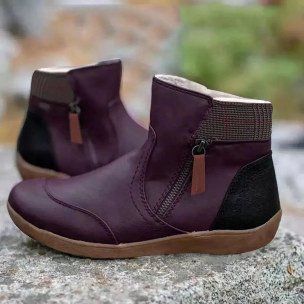 Botas de martin de fondo plano de cuero de invierno con cremallera talla grande