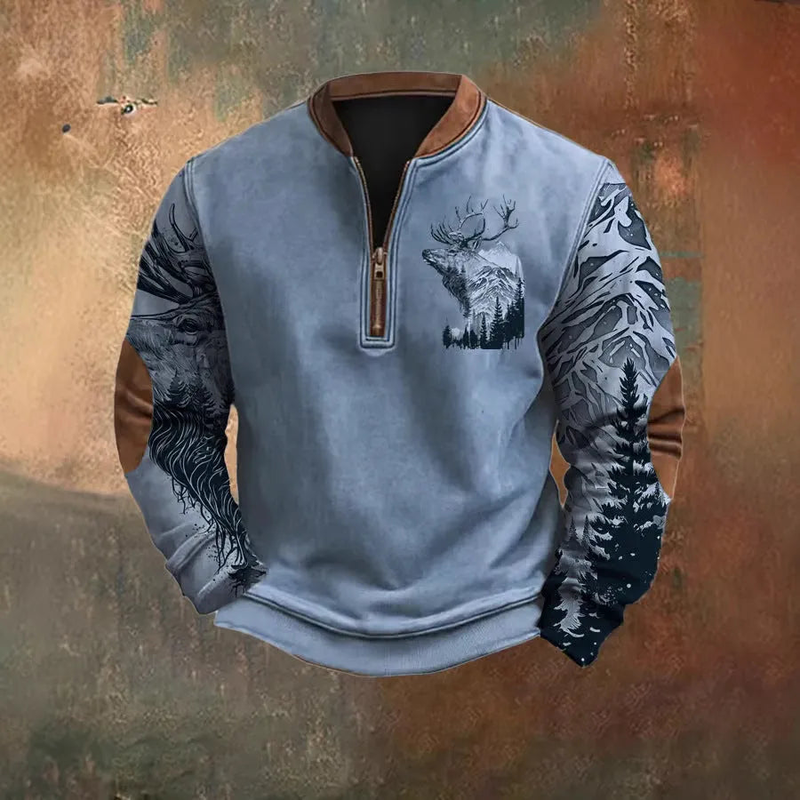 Men Polo Half Zipper  Sweatshirt Men's 3D Printing Pullover top