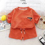 Children's Summer Clothing Casual Plain color Cotton Short Sleeve shirt and Short pant Two-piece Set