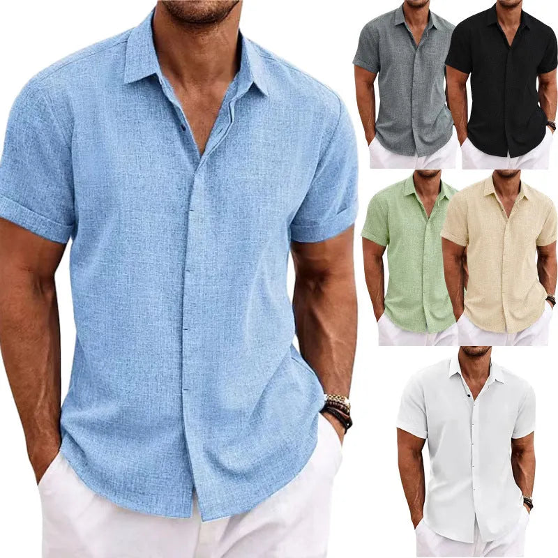 Men's Solid Color Loose Linen Short-sleeved shirt