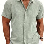 Men's Solid Color Loose Linen Short-sleeved shirt