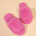 Fashion Open-toed Plush Slippers Winter Warm Indoor Bedroom Floor Soft Fluffy Slipper For Couple Solid Color House Shoes Women