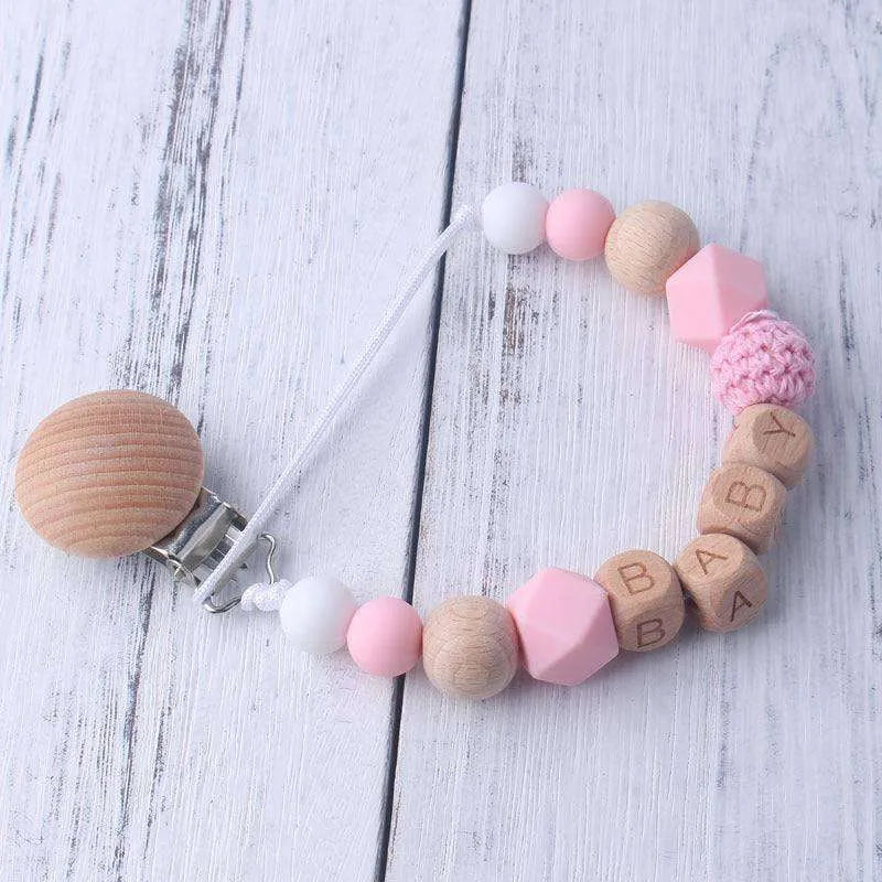 Baby's Wood Silicone Beads Pacifier Clip - EX-STOCK CANADA