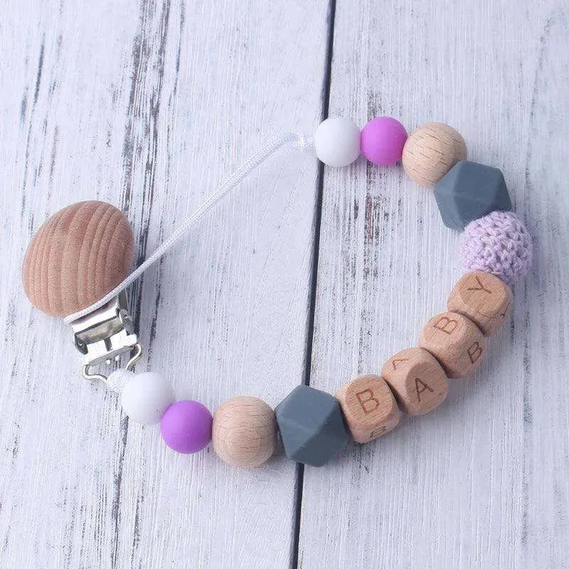 Baby's Wood Silicone Beads Pacifier Clip - EX-STOCK CANADA