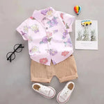 Camisa de solapa de flores de verano set de dos piezas para niños camisa de manga corta y pantalón corto