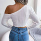 Bare Shoulders Knitted Sweater Women Long Sleeve Short Pullover Clothes - EX-STOCK CANADA