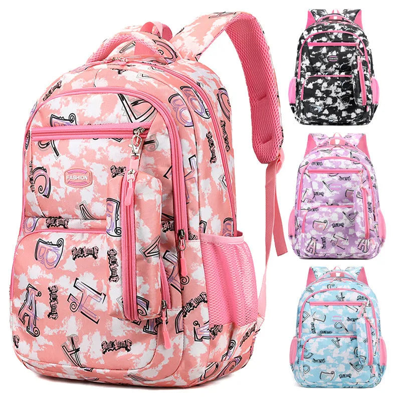 New Letter Print Backpack With Pencil Case Fsahion Sweet Primary School Students Schoolbag For Girls Boys