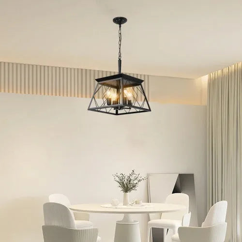 4 Lights Farmhouse Chandelier para el comedor Negro