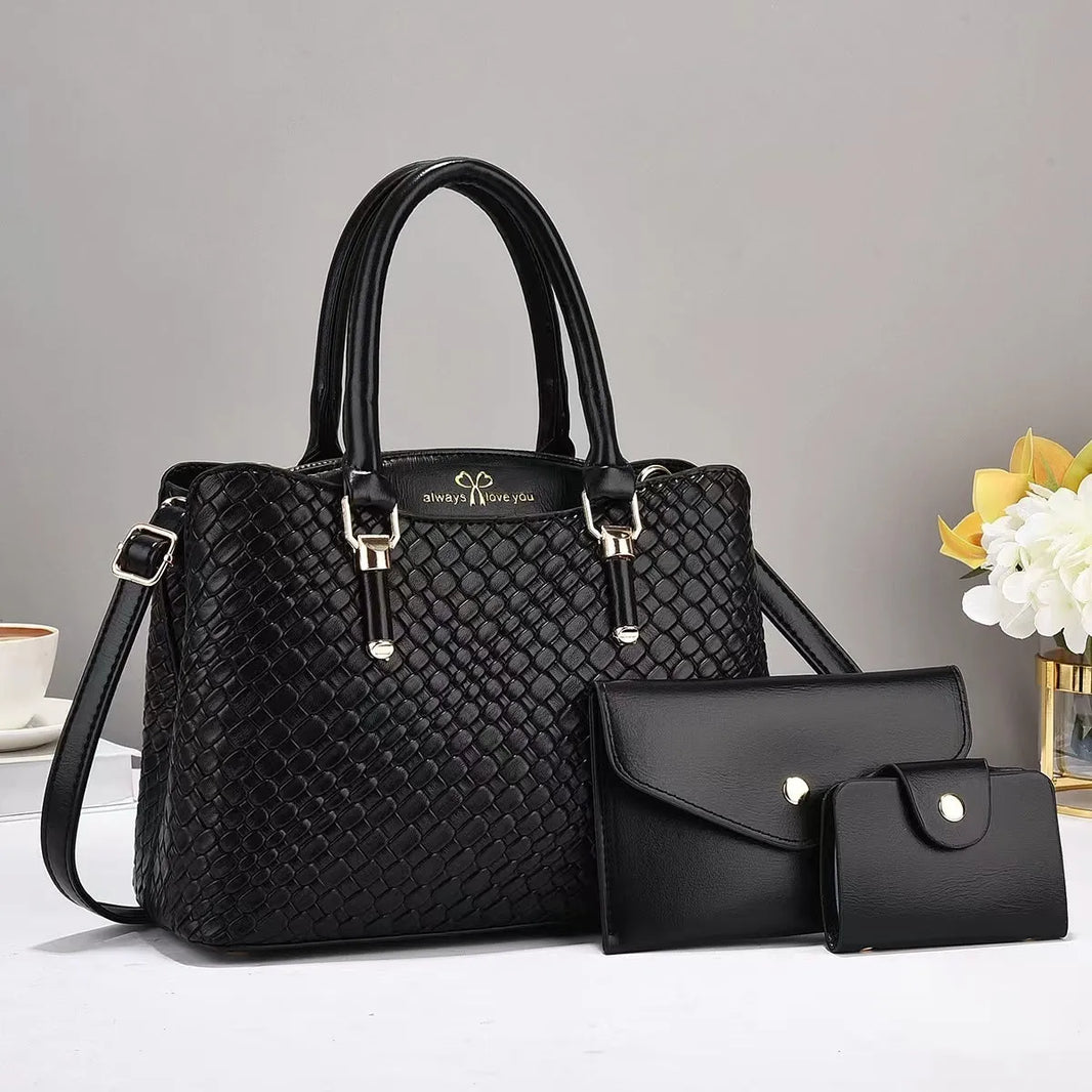 Woven Texture Three-piece Set Large Capacity One Shoulder Combination Bags women