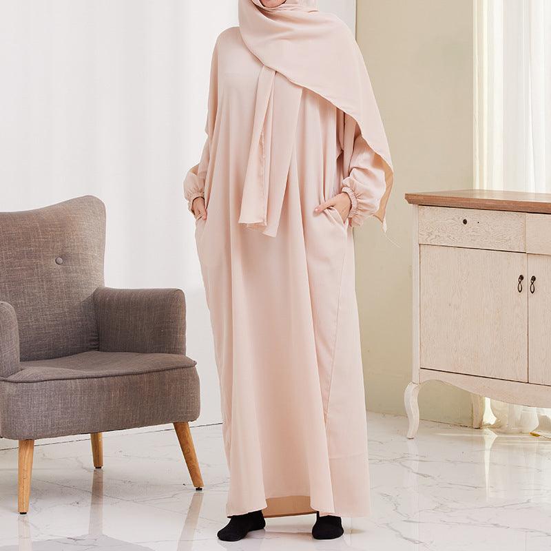 Beautiful Solid Color Dress for Arab Dubai Turkey Middle Eastern Women. - EX-STOCK CANADA
