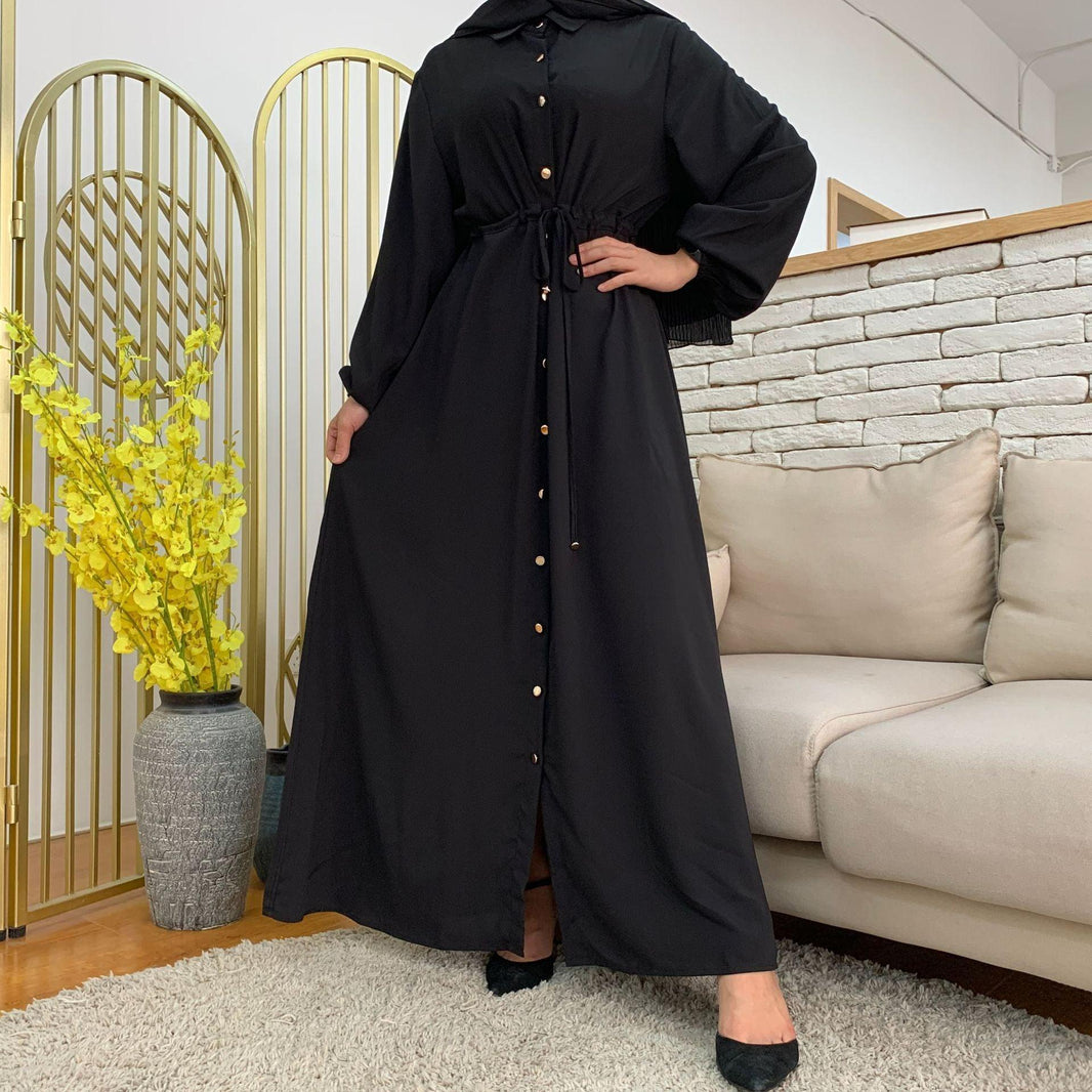 Beautiful Solid Color Full Button Dress for Arabian Dubai Turkey Middle East Women - EX-STOCK CANADA