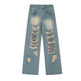 Beggar Ripped Patch Embroidered Letter Jeans - EX-STOCK CANADA