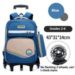 Portable Burden Alleviation Bull Wheel Trolley Schoolbag Bookbag for Boy and Girl