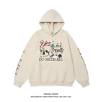 American Retro Washed Distressed Cartoon Letter Print Pullover Hoodie Sweatshirt