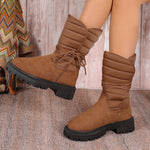 New Chunky Heel Mid-tube Snow Boots Winter Warm Fleece Boot With Lace-up Design Fashion Casual Shoes For Women