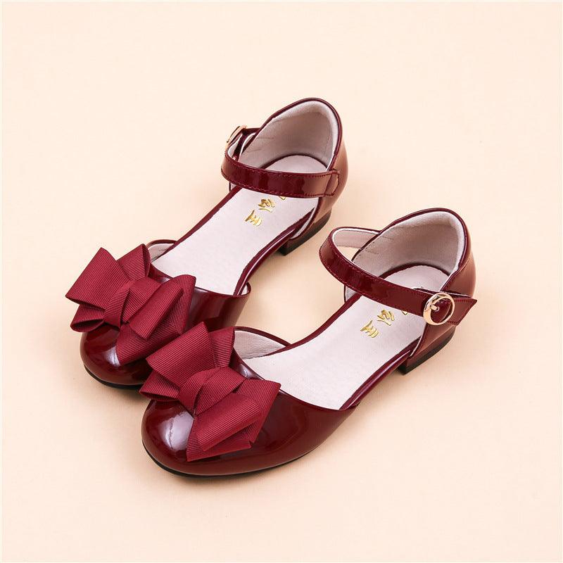 Big Kids' Hollow Velcro Patent Leather Shoes With Bow - EX-STOCK CANADA