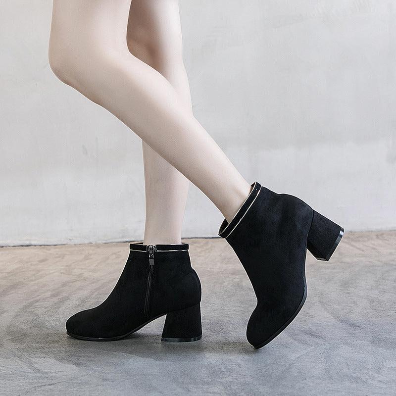 Black Martin Boots Shoes Women Thick Heels - EX-STOCK CANADA