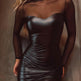 Black Mesh Stitching Slim Fit Sheath Leather Mini Dress - EX-STOCK CANADA