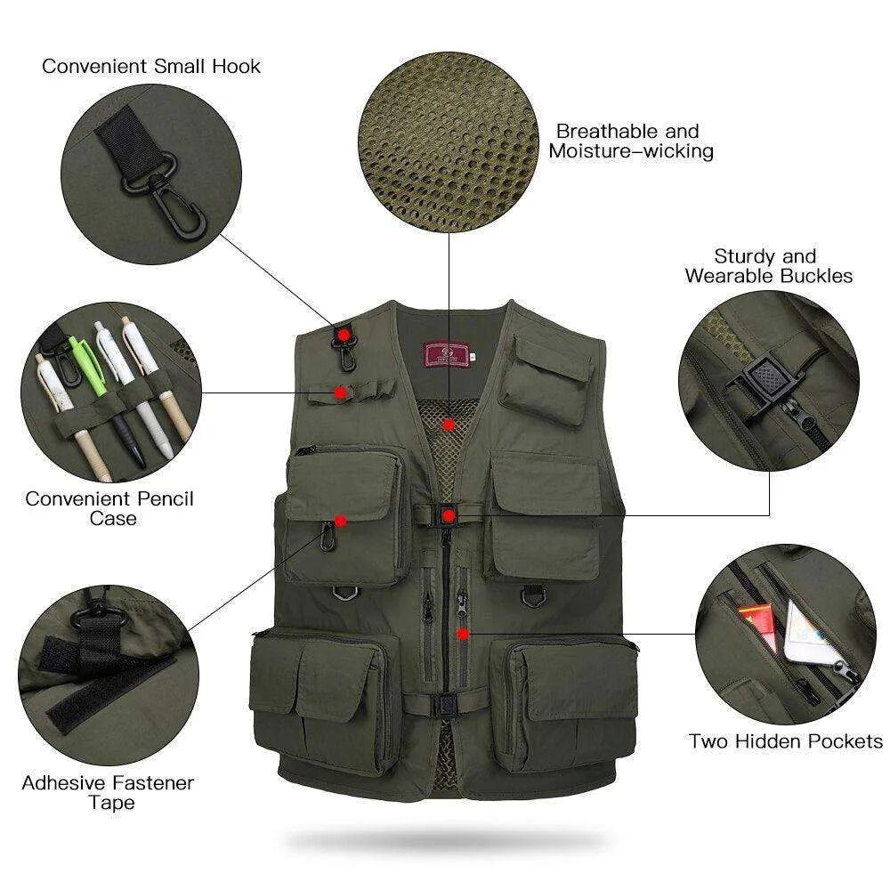 Black Vest Waistcoat Vest Men And Women With Multifunctional Tooling Style - EX-STOCK CANADA