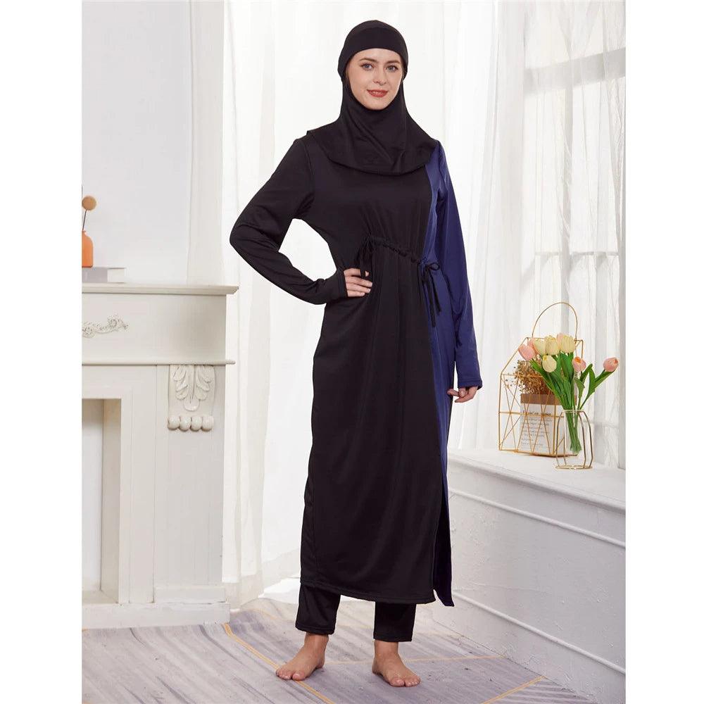 Black Women's Arab 2 Pieces Sets Long Sleeve Top Dress and Pants Abaya Outfits - EX-STOCK CANADA