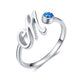 Blue Crystal Letter M Initial Alphabet Ring in 925 Sterling Silver - EX-STOCK CANADA