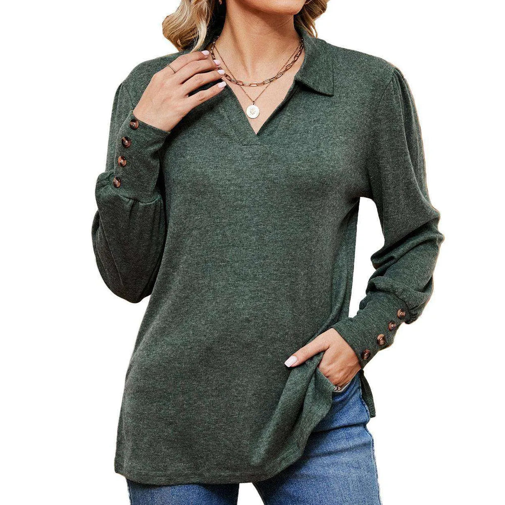 Button Loose-fitting Sanding T-shirt Top For Women - EX-STOCK CANADA