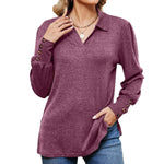 Button Loose-fitting Sanding T-shirt Top For Women - EX-STOCK CANADA