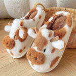 Lindas zapatillas de peluche de vaca de dibujos animados de invierno tibio interior de dormitorio interior zapatillas borrosas pareja de casas sin deslizamiento