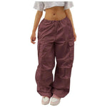 Pantalones de carga informales para mujeres Solid Color Drawstring Diseño de bolsillo Fashion Street Street Girls